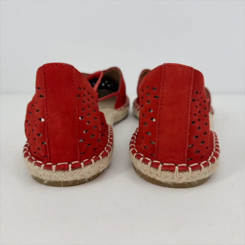 NEW Eileen Fisher Lee Espadrille Sandal Flats sz 9 Red Poppy Perforated Leather